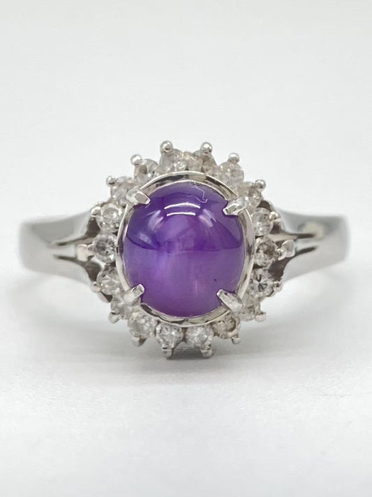 Purple Star Sapphire 2.24ct D0.31ct Pt850 5.4g Ring 