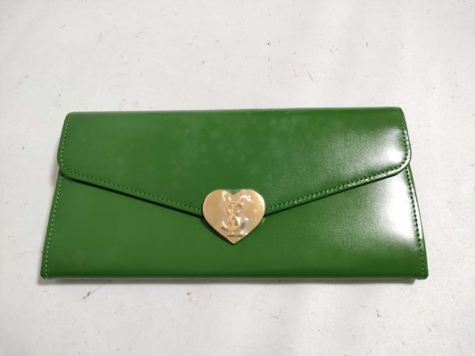 Yves Saint Laurent Leather Long Wallet Green