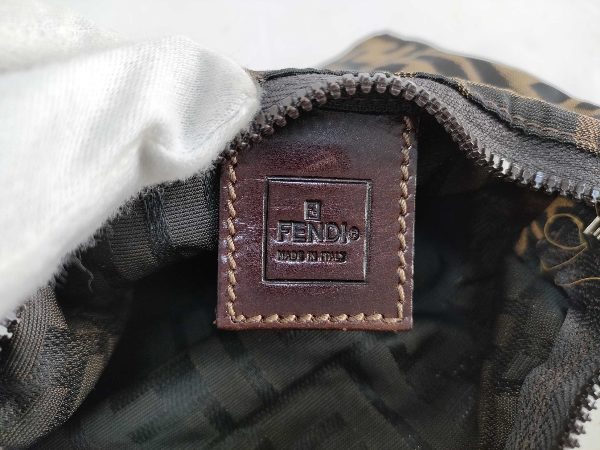 FENDI Zucca Nylon Canvas Pouch 2351-265400/99 Khaki x Black Pouch