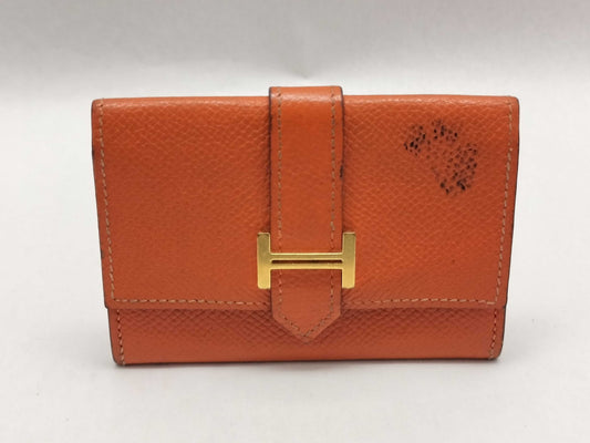 HERMES Bearn Card Case, Orange, J Stamp, Card Case, Pass Case, Business Card Case