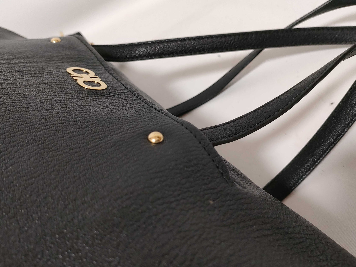 Salvatore Ferragamo Gancini Leather 2-Way Tote Bag AB-21F 651 Black