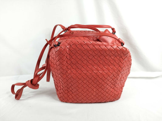 BOTTEGA VENETA Intrecciato Leather Shoulder Bag in Red