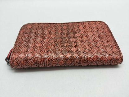 BOTTEGA VENETA Intrecciato Leather Long Wallet with Zip-Around Design, Orange