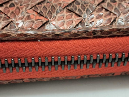 BOTTEGA VENETA Intrecciato Leather Long Wallet with Zip-Around Design, Orange