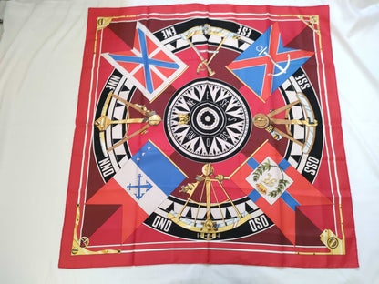 HERMES Carre 90 SEXTANTS Sextant Silk Scarf Red Other Accessories
