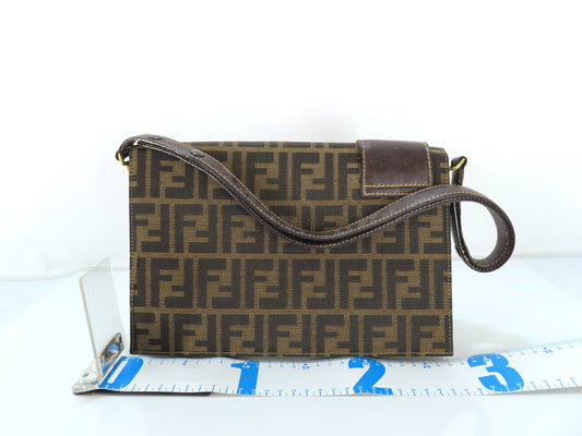FENDI Zucca Canvas and Leather One-Shoulder Bag, Black and Brown
