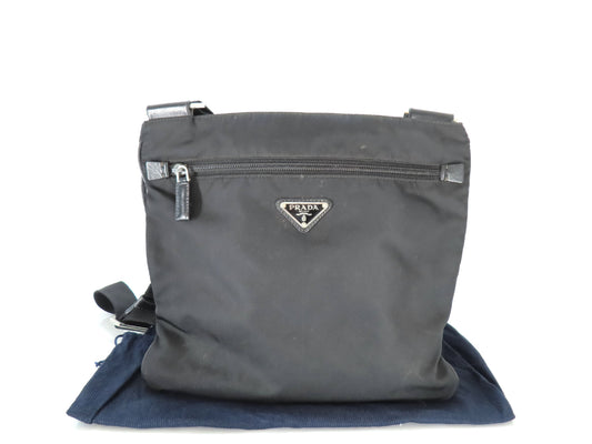 PRADA Tessuto Shoulder Bag BT175Z Black with Triangle Logo Plate