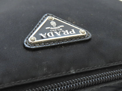 PRADA Tessuto Shoulder Bag BT175Z Black with Triangle Logo Plate