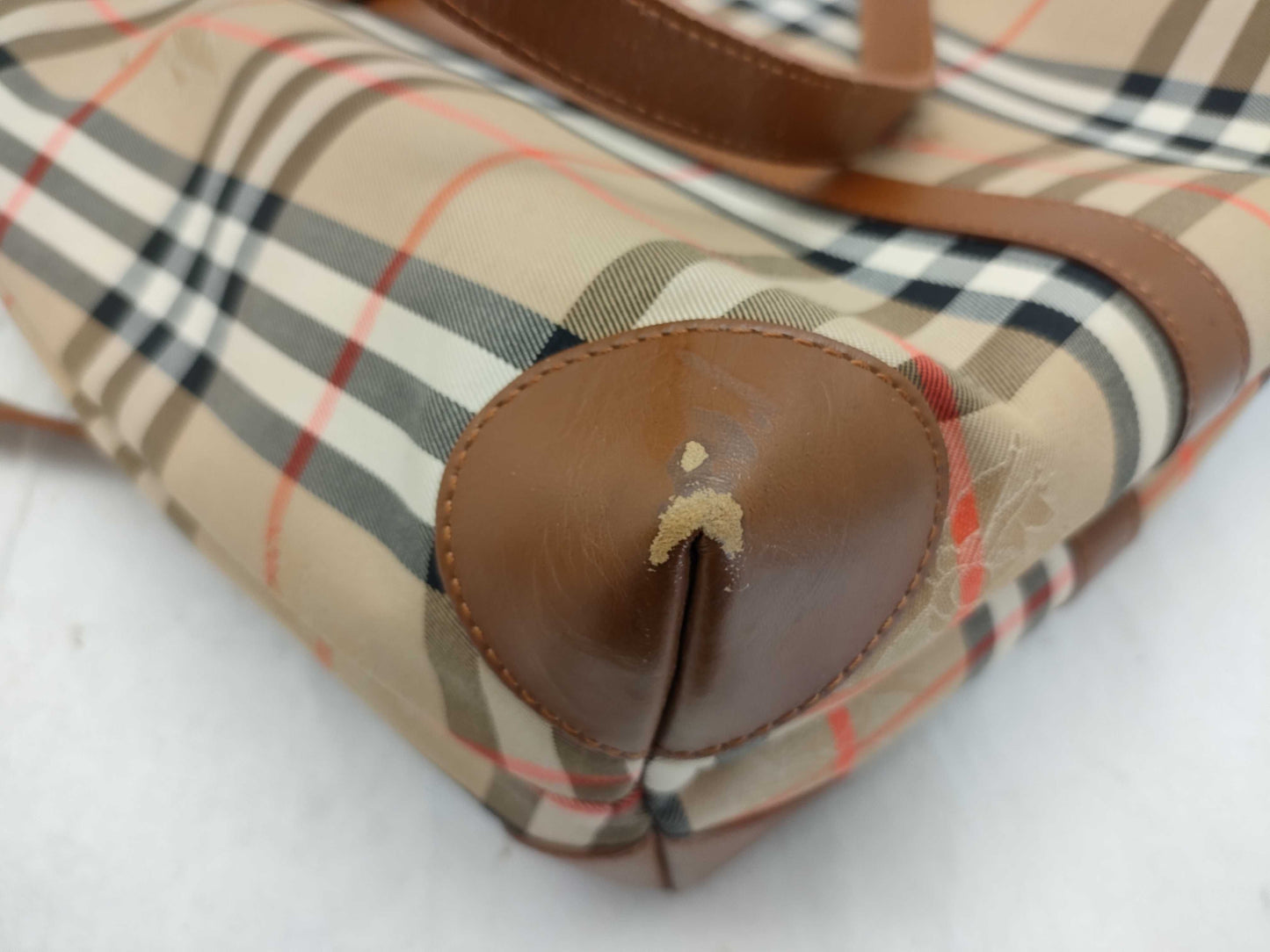 Burberrys Check Pattern Nylon Canvas and Leather Tote Bag, Brown