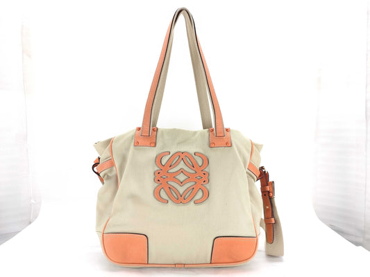 LOEWE Anagram Canvas 2-Way Tote Bag, Beige x Orange, Shoulder Bag