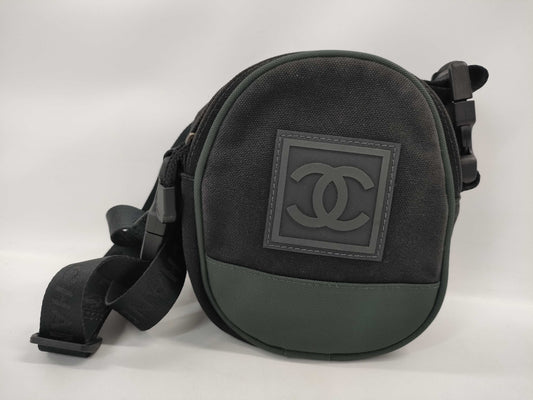 CHANEL Sport Line Canvas Shoulder Bag 8557503 Black x Green Shoulder Bag