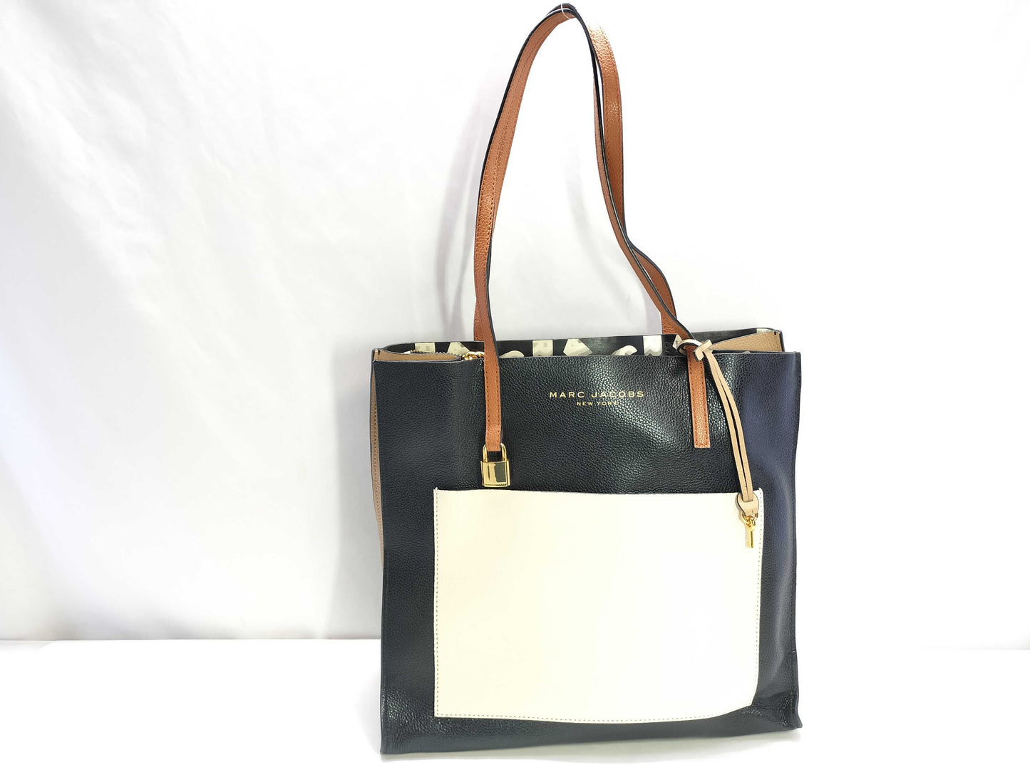 MARC JACOBS Leather Tote Bag Black x White Tote Bag