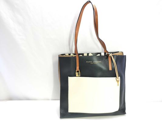 MARC JACOBS Leather Tote Bag Black x White Tote Bag
