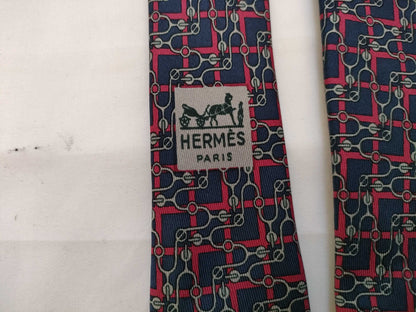 HERMES All-Over Print Silk Tie Navy Other Accessories