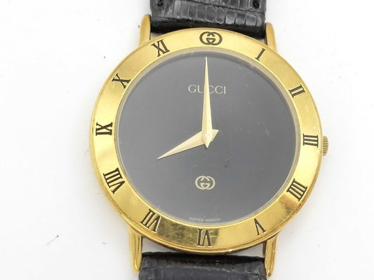 GUCCI 3000M 0089705 Quartz Black Dial Boys' Watch Not Working/No Operational Guarantee