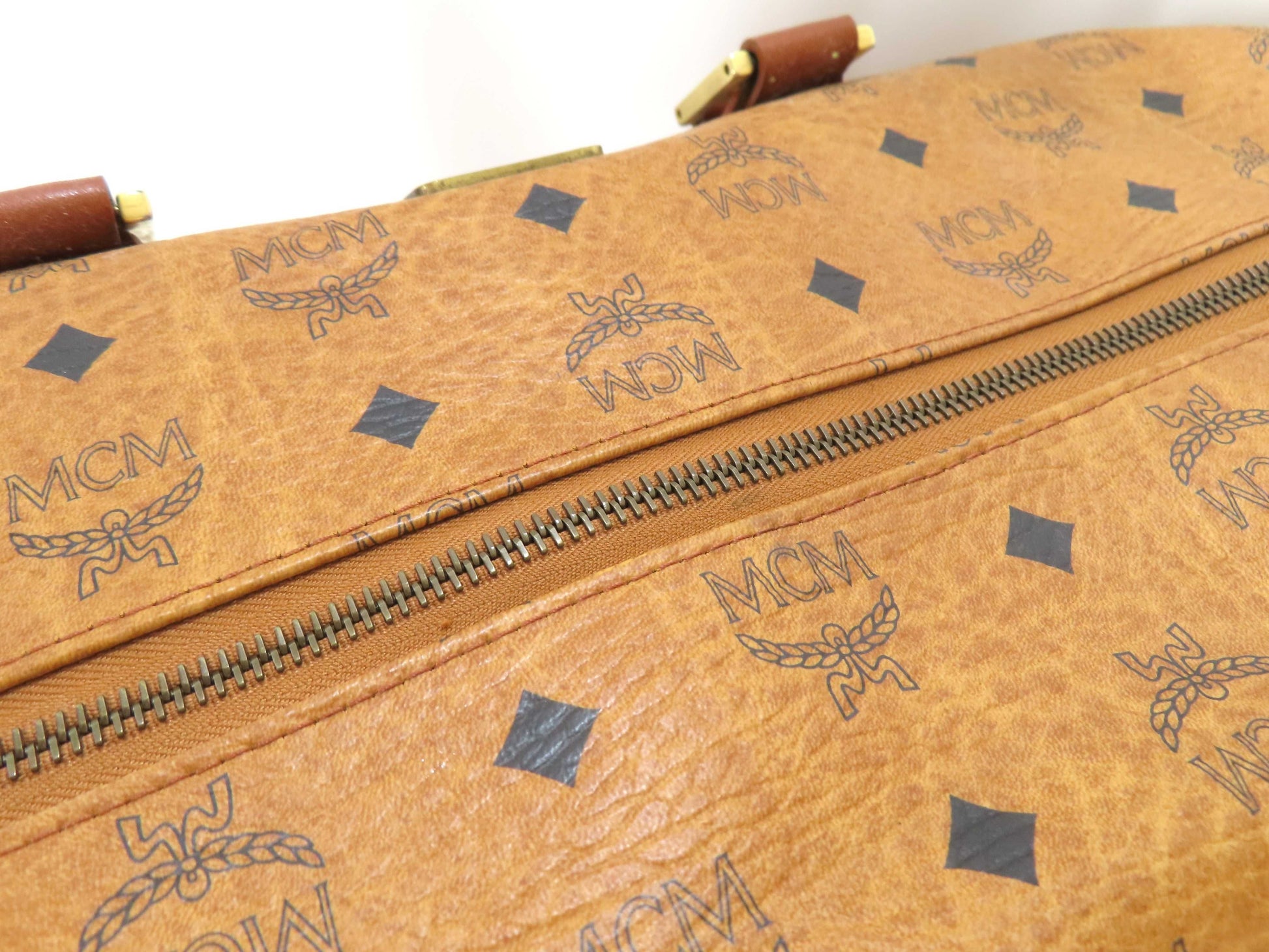 MCM Visetos Leather Boston Bag, Brown