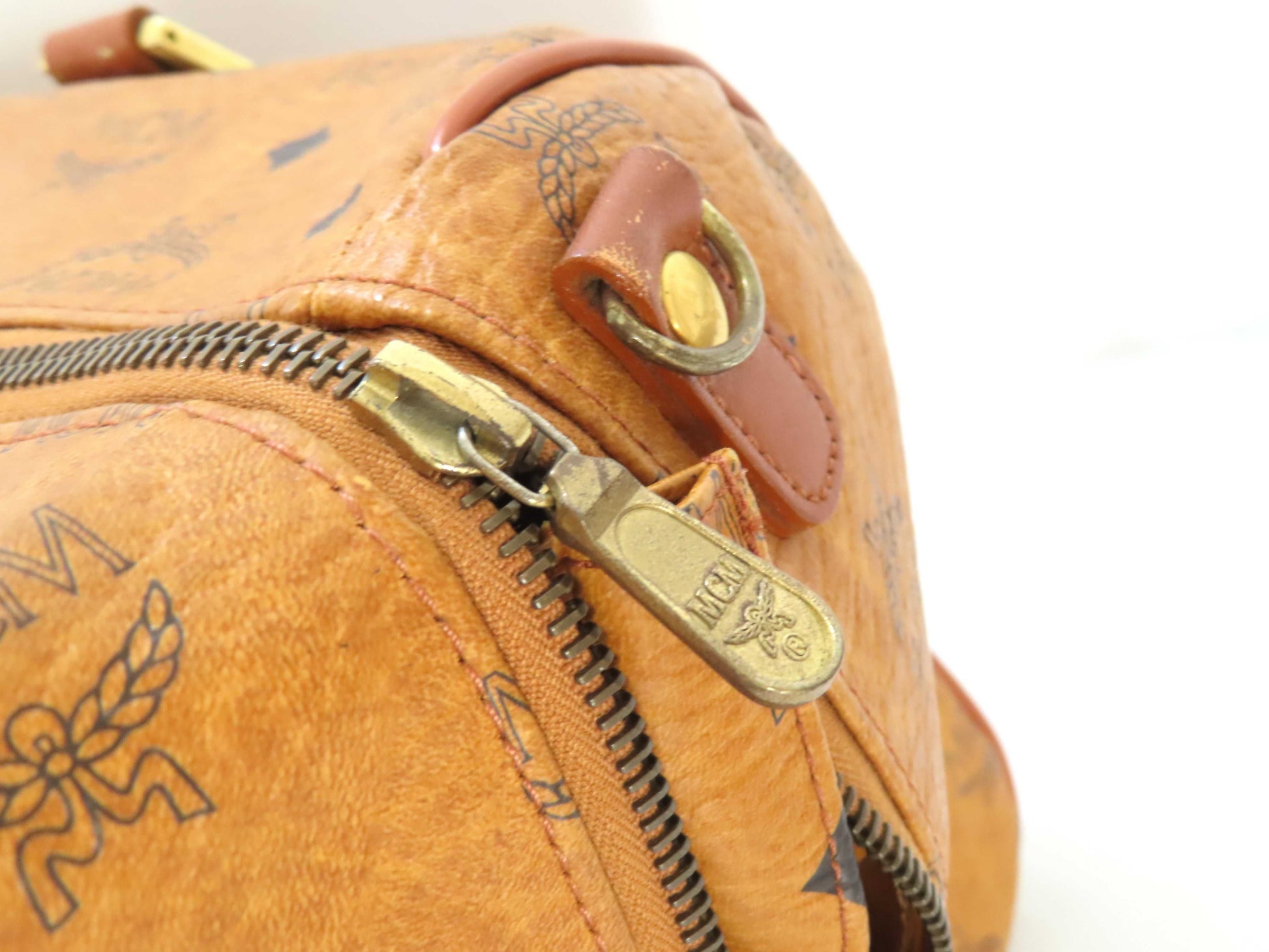 MCM Visetos Leather Boston Bag, Brown