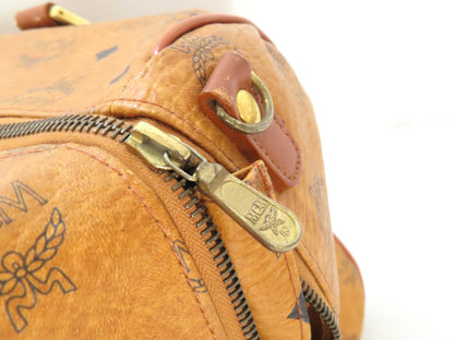 MCM Visetos Leather Boston Bag, Brown