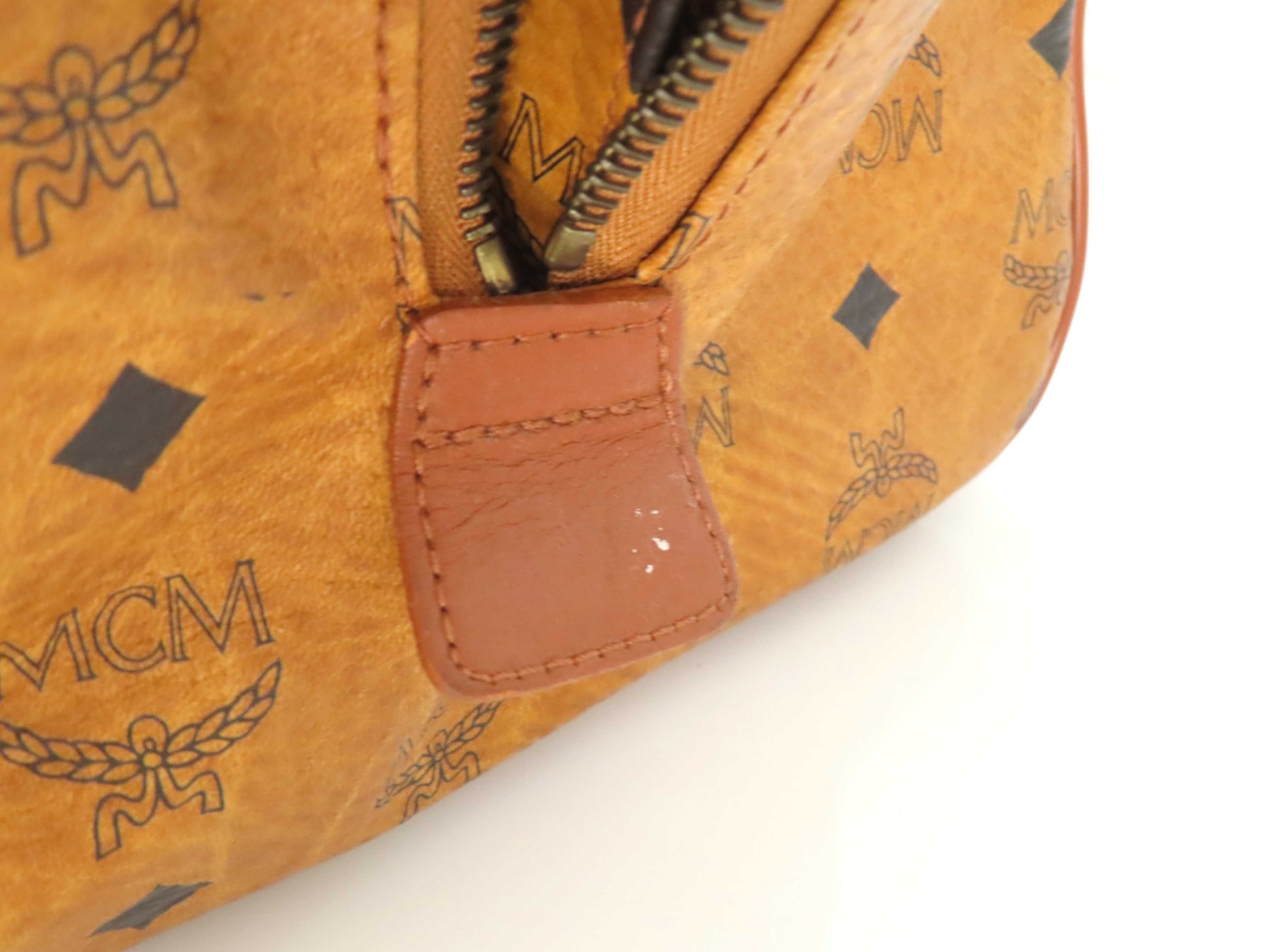 MCM Visetos Leather Boston Bag, Brown