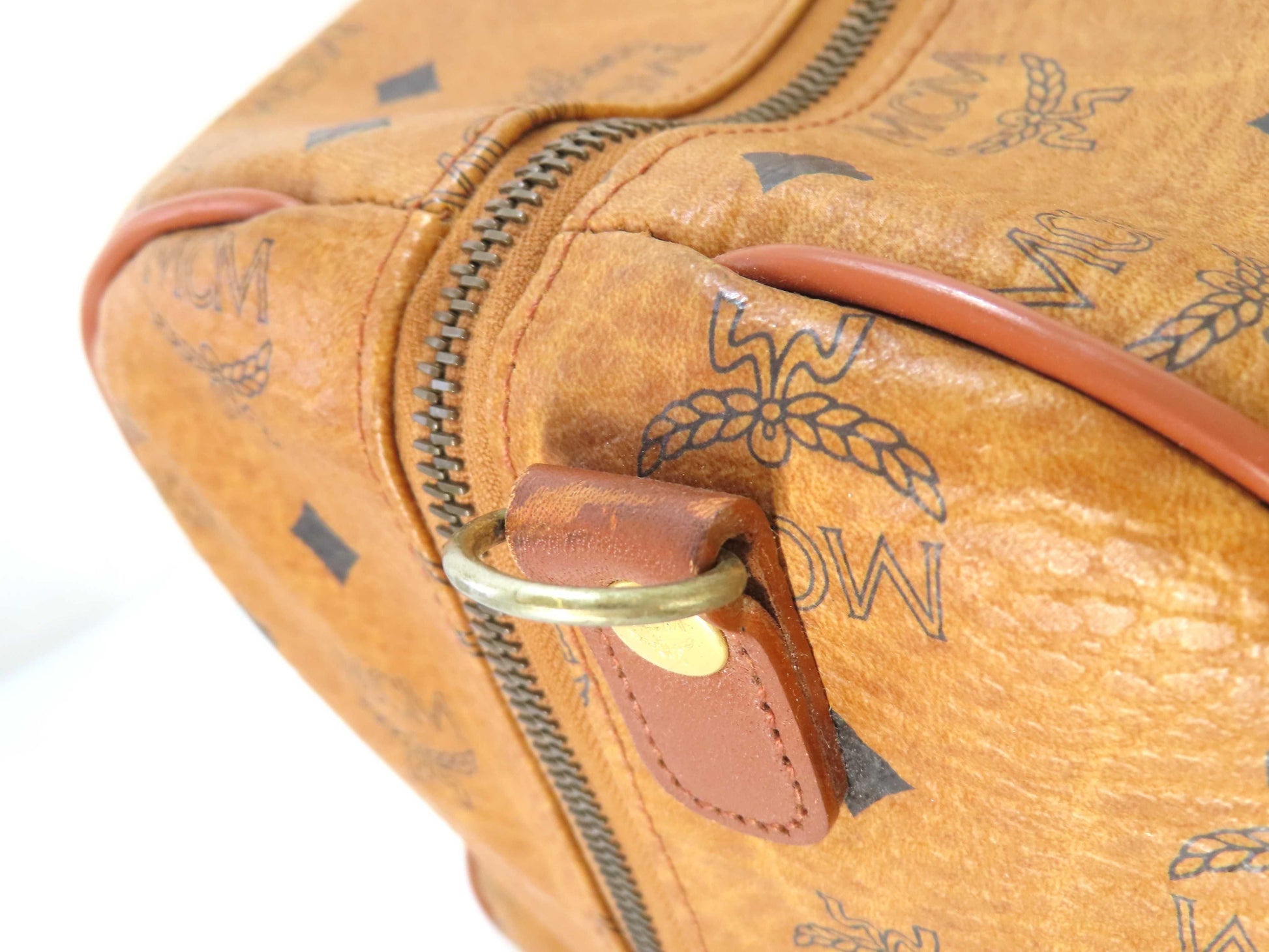 MCM Visetos Leather Boston Bag, Brown