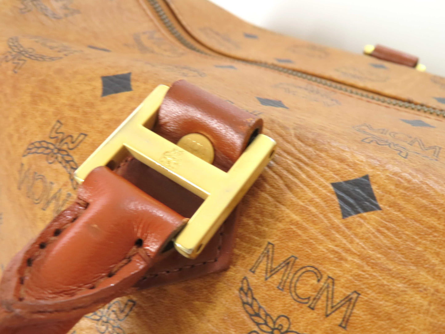 MCM Visetos Leather Boston Bag, Brown