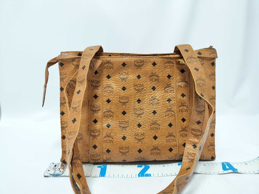 MCM Visetos Leather Shoulder Bag in Camel