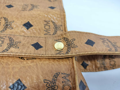 MCM Visetos Leather Shoulder Bag in Camel
