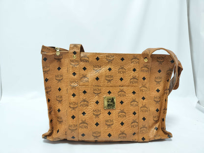 MCM Visetos Leather Shoulder Bag in Camel