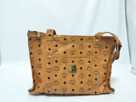 MCM Visetos Leather Shoulder Bag in Camel