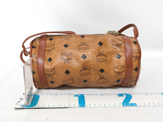 MCM Visetos Leather Shoulder Bag in Camel