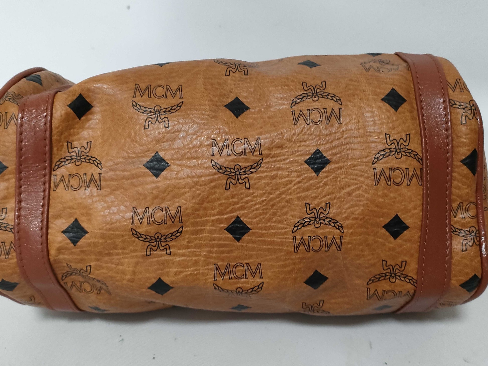 MCM Visetos Leather Shoulder Bag in Camel