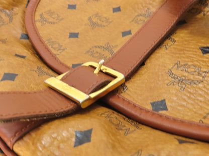 MCM Visetos Leather Shoulder Bag in Camel