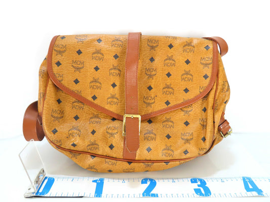 MCM Visetos Leather Shoulder Bag in Camel