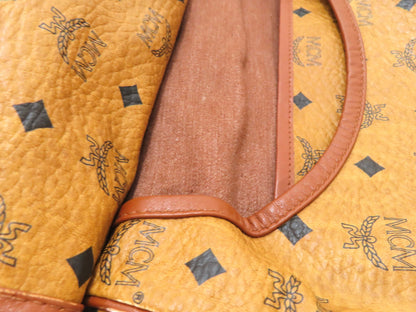 MCM Visetos Leather Shoulder Bag in Camel