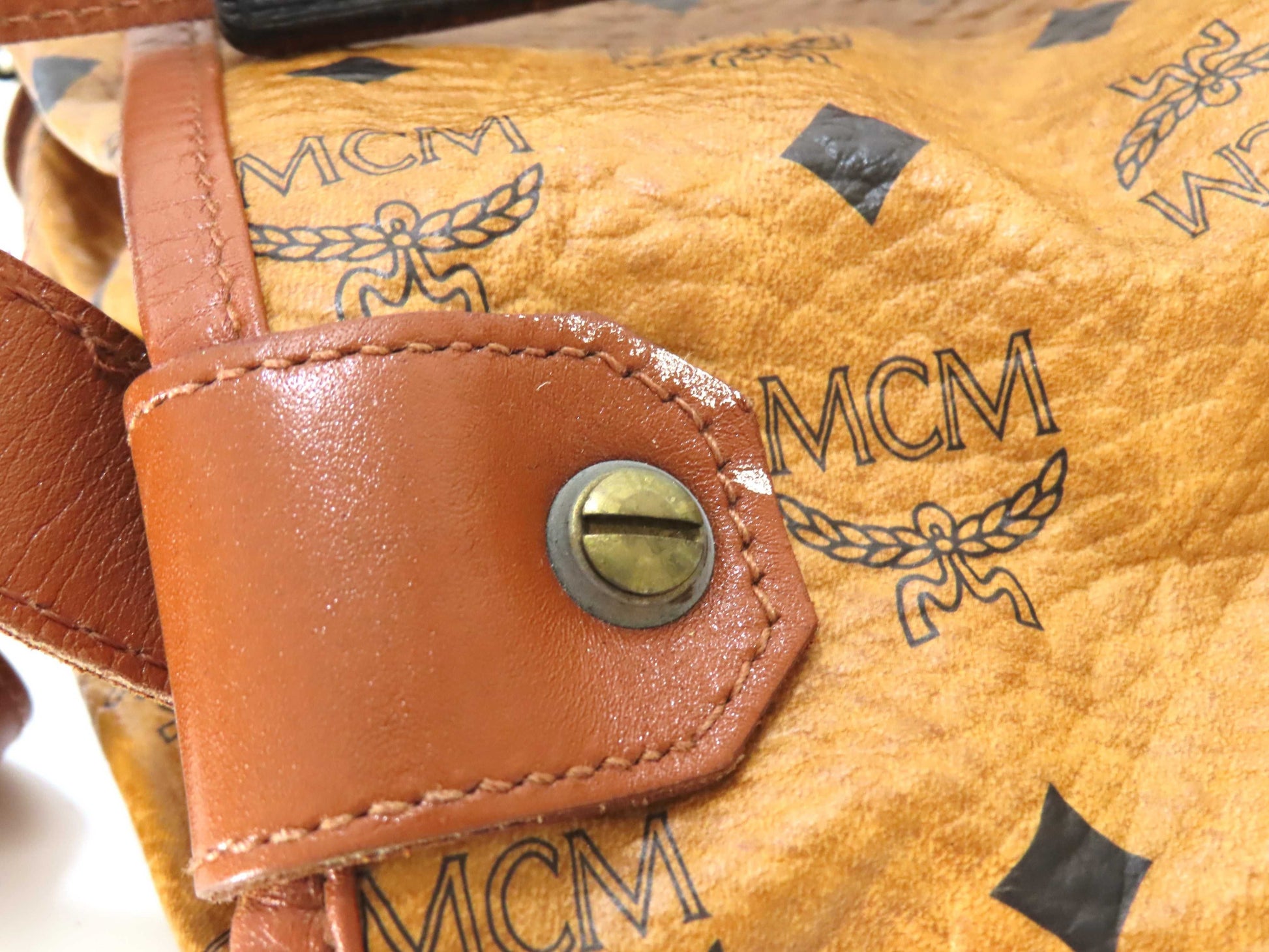 MCM Visetos Leather Shoulder Bag in Camel