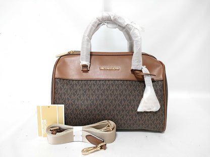 Michael Kors Logo Shop PVC and Leather 2-Way Handbag 35S2GTFU2B Brown