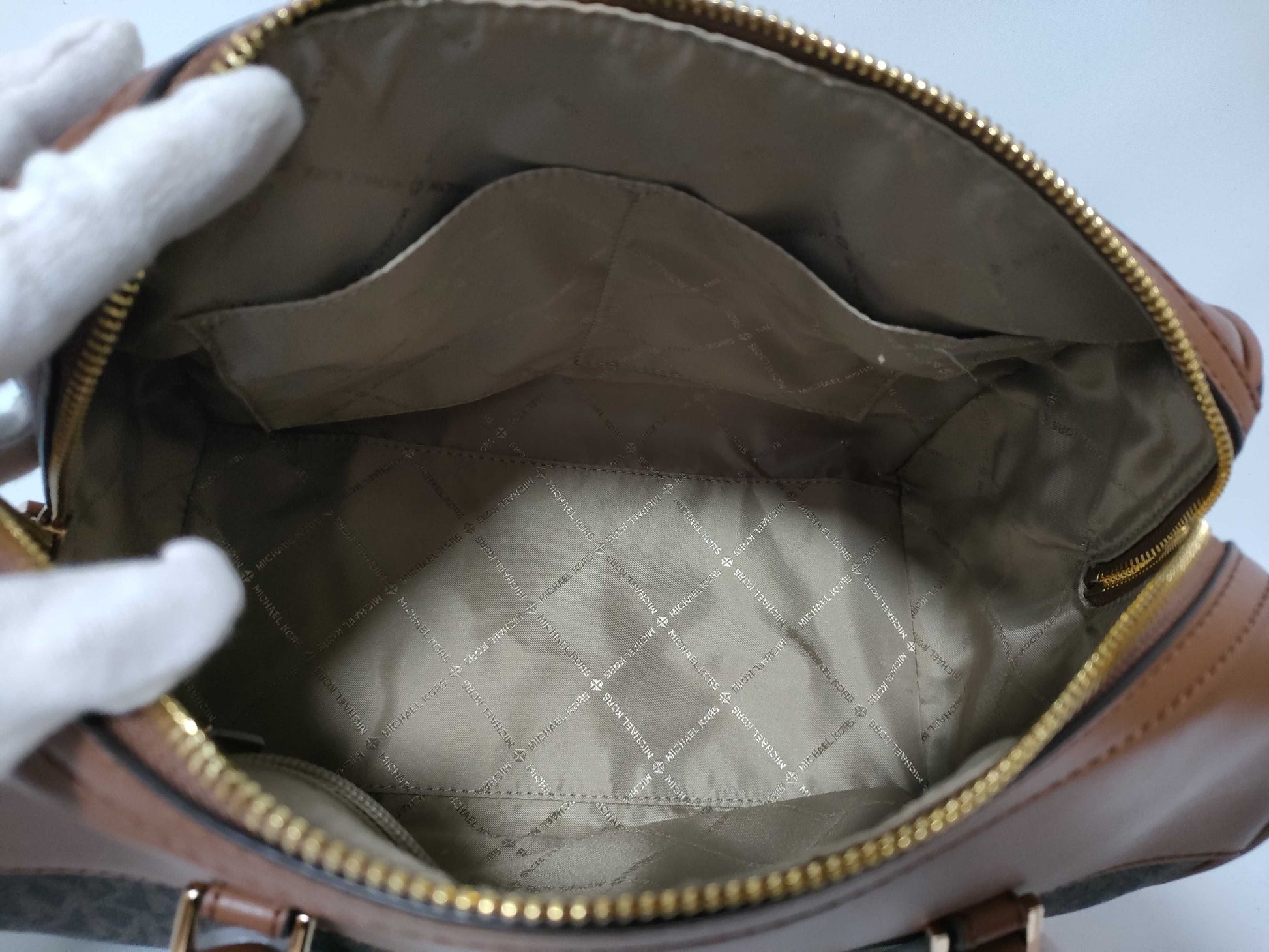Michael Kors Logo Shop PVC and Leather 2-Way Handbag 35S2GTFU2B Brown