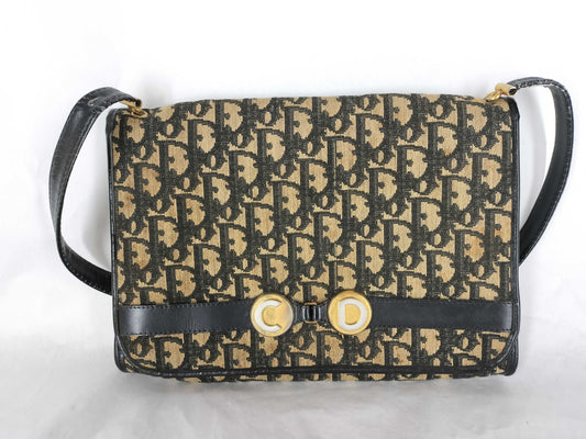 Dior Trotter Christian Dior Trotter Canvas Shoulder Bag Beige x Navy