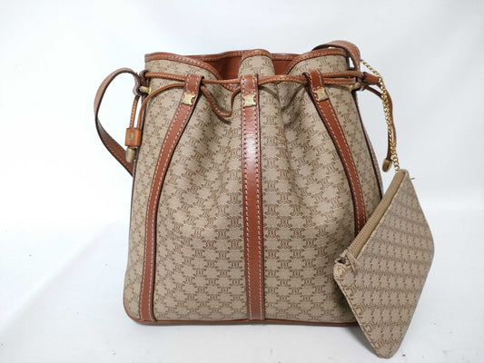 CELINE Macadam PVC and Leather Shoulder Bag M08 Beige and Brown