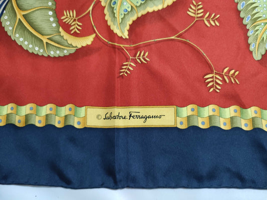 Salvatore Ferragamo Silk Scarf Red x Multicolor Scarf