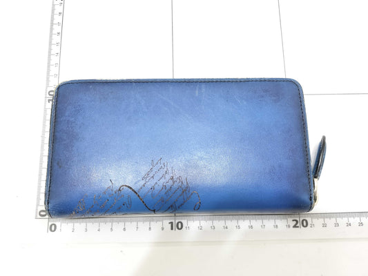 Berluti Berluti Round Zipper Zippy Wallet Calligraphy Calfskin Blue Wallet