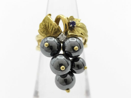 Nobuko Ishikawa Ring, Colored Stone Diameter: Approx. 5.2-6.3mm, Sapphire and Diamond, 18K Gold/PT900, 7.8g 