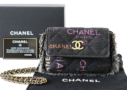 CHANEL Seal 31 Series Denim Matelasse Chain Shoulder Bag Black