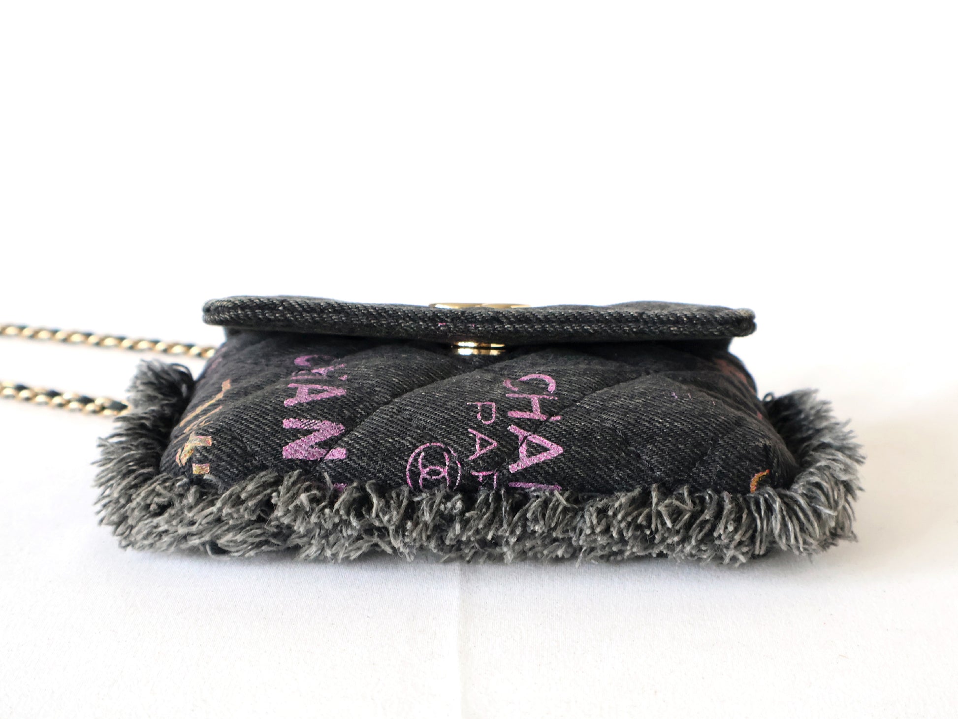 CHANEL Seal 31 Series Denim Matelasse Chain Shoulder Bag Black