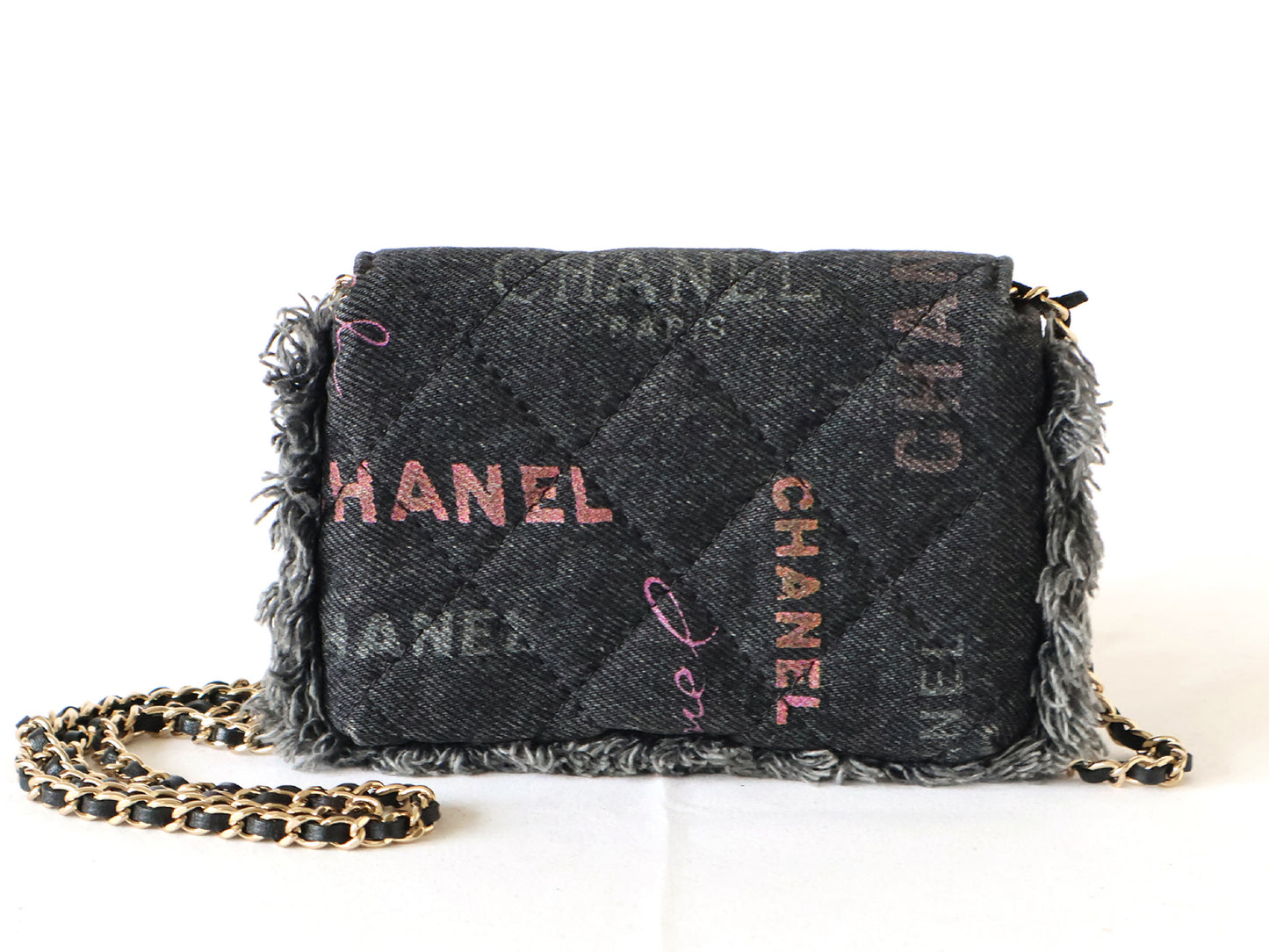 CHANEL Seal 31 Series Denim Matelasse Chain Shoulder Bag Black