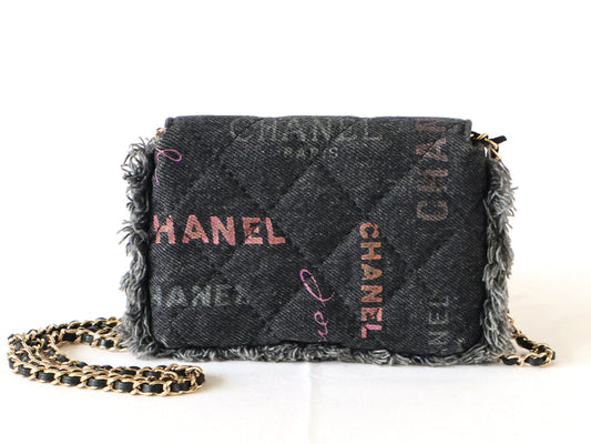 CHANEL Seal 31 Series Denim Matelasse Chain Shoulder Bag Black