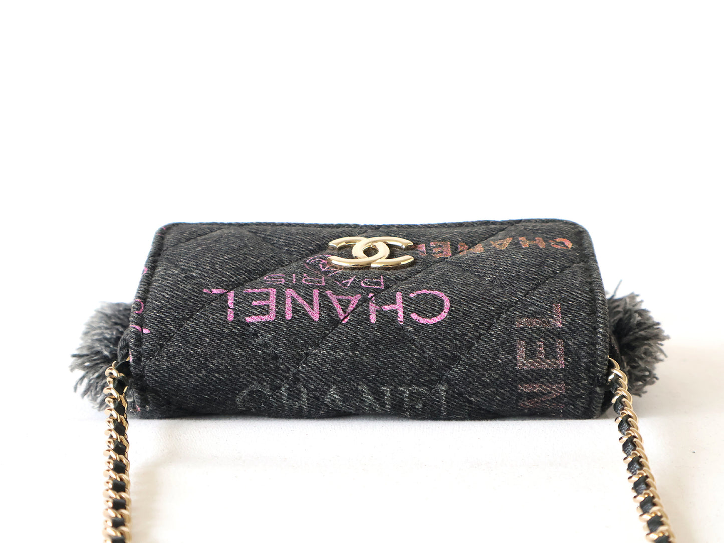 CHANEL Seal 31 Series Denim Matelasse Chain Shoulder Bag Black