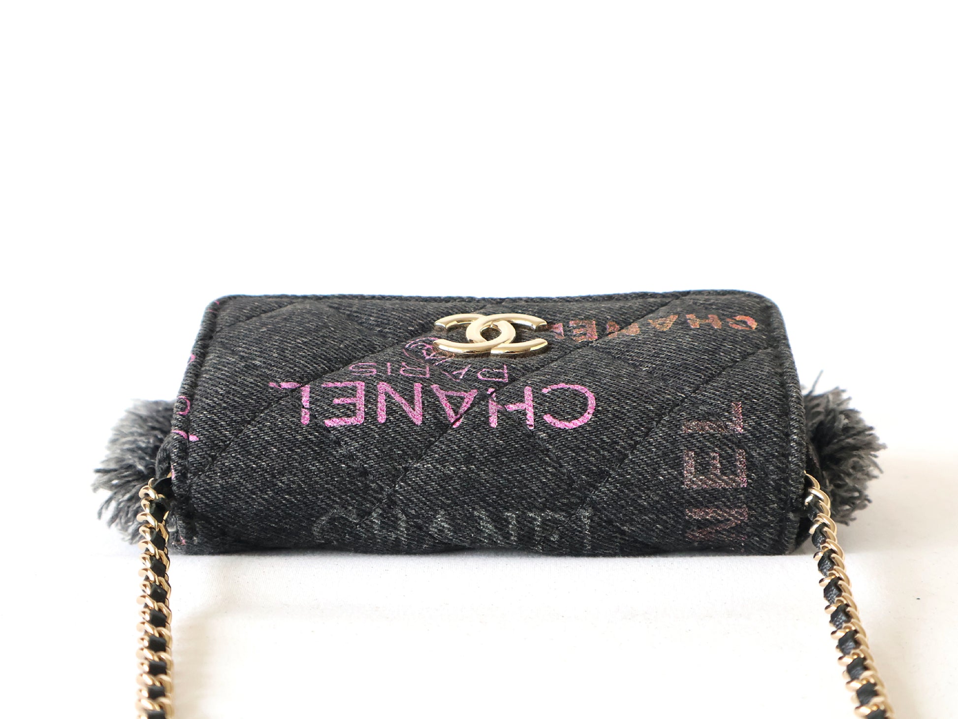CHANEL Seal 31 Series Denim Matelasse Chain Shoulder Bag Black