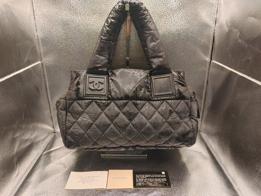 CHANEL Coco Cocoon A48619 Handbag with Seal 14069348 Guarantee Card Included Nylon Black Handbag