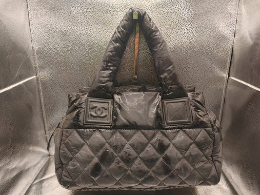 CHANEL Coco Cocoon A48619 Handbag with Seal 14069348 Guarantee Card Included Nylon Black Handbag